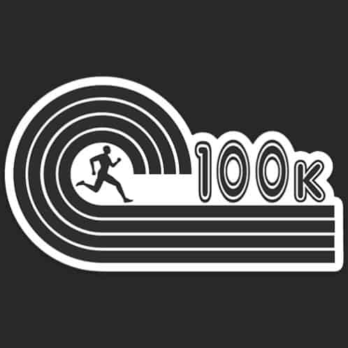 100K Running Sticker on dark background