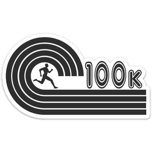 100K Running Sticker on light background