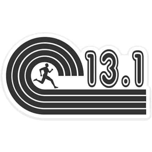 Black 13.1 Runner Sticker on light background, half marathon sticker