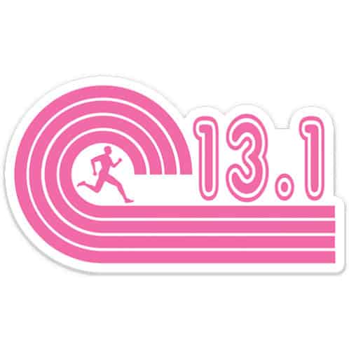 Pink 13.1 Runner Sticker on light background, half marathon sticker