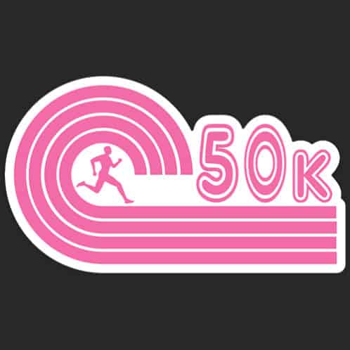 Pink 50K Runner Sticker on dark background