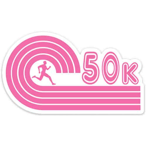 Pink 50K Running Sticker on light background