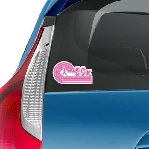 Pink 50K Running Sticker on Car