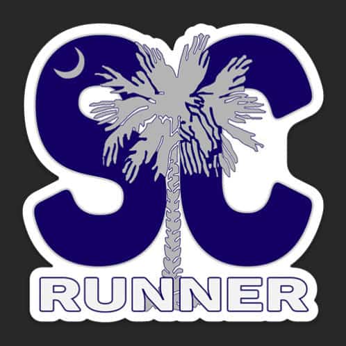 South Carolina Running Sticker Blue, South Carolina Runner Sticker Blue on dark background