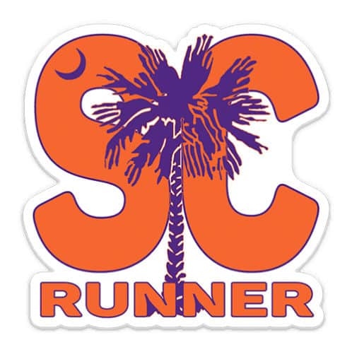 South Carolina Running Sticker Orange & Purple, South Carolina Runner Sticker Orange & Purple on light background
