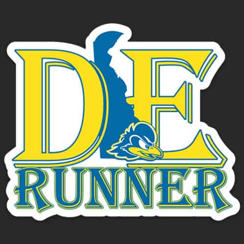 Delaware Running Sticker, Delaware Runner Sticker on dark background