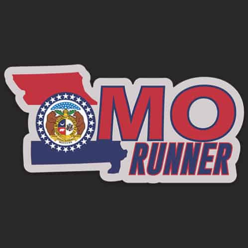 Missouri Running Sticker, Missouri Runner Sticker on dark background