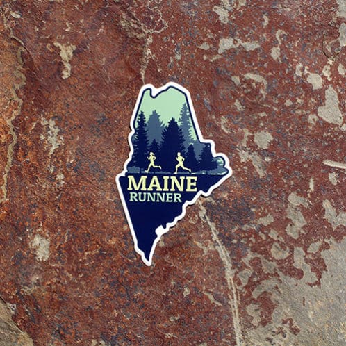 Maine Running Sticker on rock background