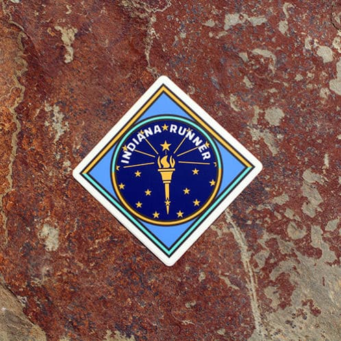 Indiana Running sticker on rock background