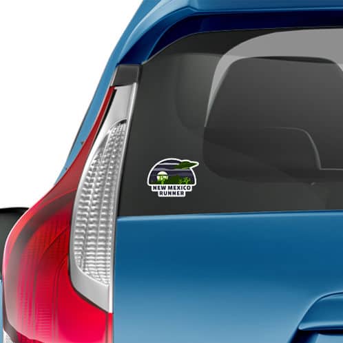New Mexico Alien Running Sticker on car mockup