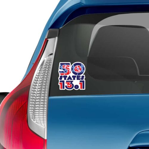 50 States Half Marathon Runner Sticker on car mockup