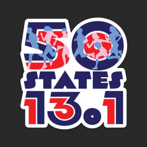50 States Half Marathon Running Sticker on dark background