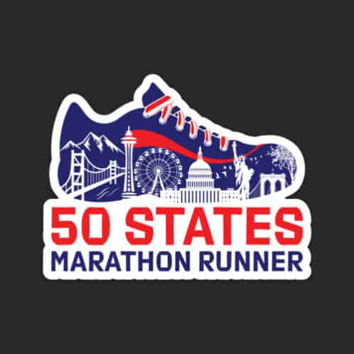 50 States Marathon Running Sticker on dark background
