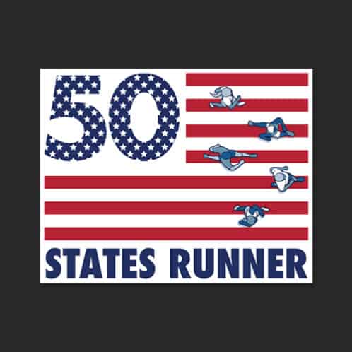 50 States Running Sticker on dark background