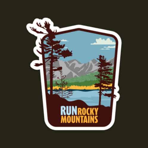 Run Rocky Mountains Sticker - product on dark bg