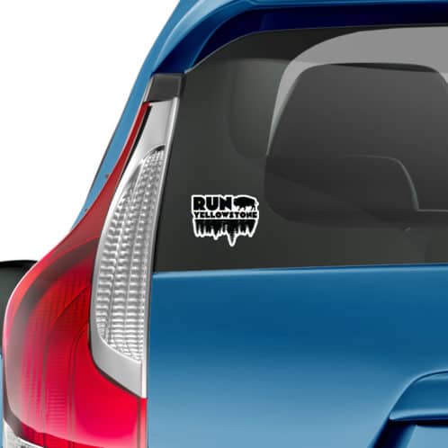 Run Yellowstone sticker on the back of a car mockup