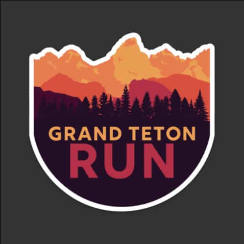 Run Grand Teton sticker, dark background