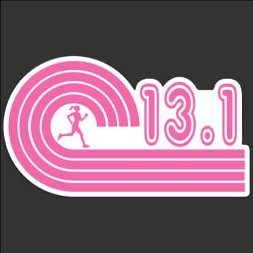female pink half marathon sticker - black background