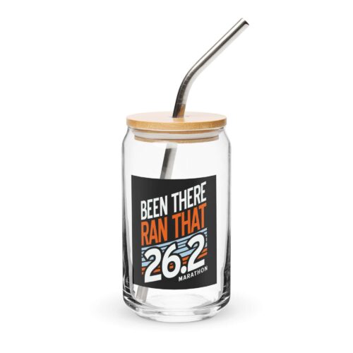 Been There Ran That 26.2 Can-Shaped Glass w/ Lid & Straw - Black