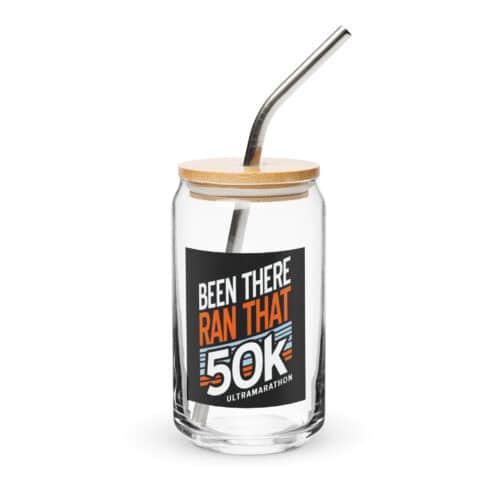 Been There Ran That 50K Can-Shaped Glass w/ Lid & Straw - Black