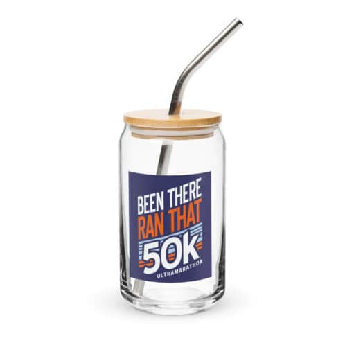 Been There Ran That 50K Can-Shaped Glass w/ Lid & Straw - Dark Blue