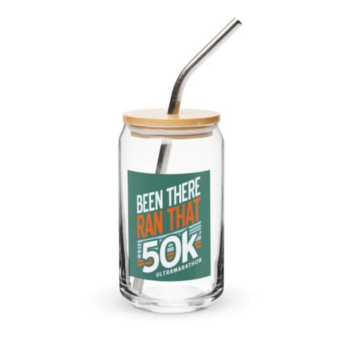 Been There Ran That 50K Can-Shaped Glass w/ Lid & Straw - Dark Green