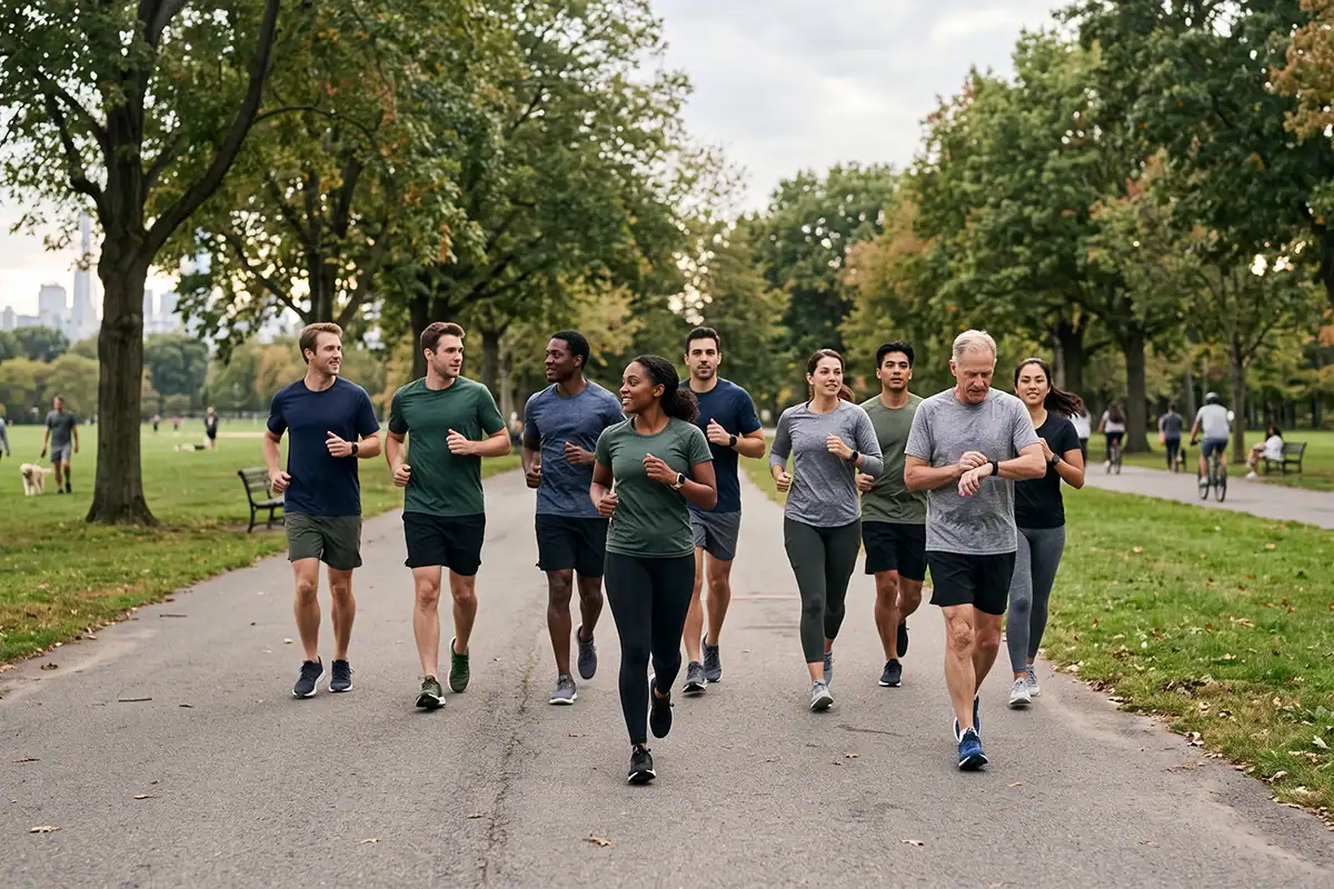 group of people on pathway using the run walk method to train for fitness